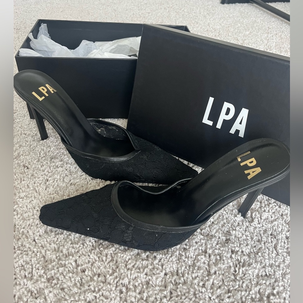 LPA Black Lace Heels. New with Dust bag!